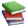 Stack of three hardcover books in green, red, and blue colors.